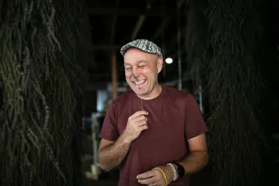 Mark Ponchak, a lavender farmer in McConnellsville, OH, with his drying lavender in the attic of his brotherâs brewery on November 6, 2023.